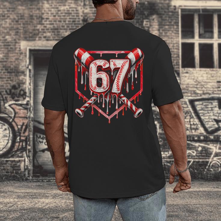 Baseball Candy Cane Drip 6 7 Six Seven Meme Christmas Boys Men's Back Print T-Shirt