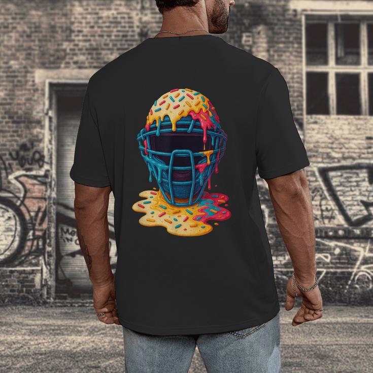 Baseball Catcher Mask Ice Cream Dripping Baseball Fan Boys Men's Back Print T-Shirt