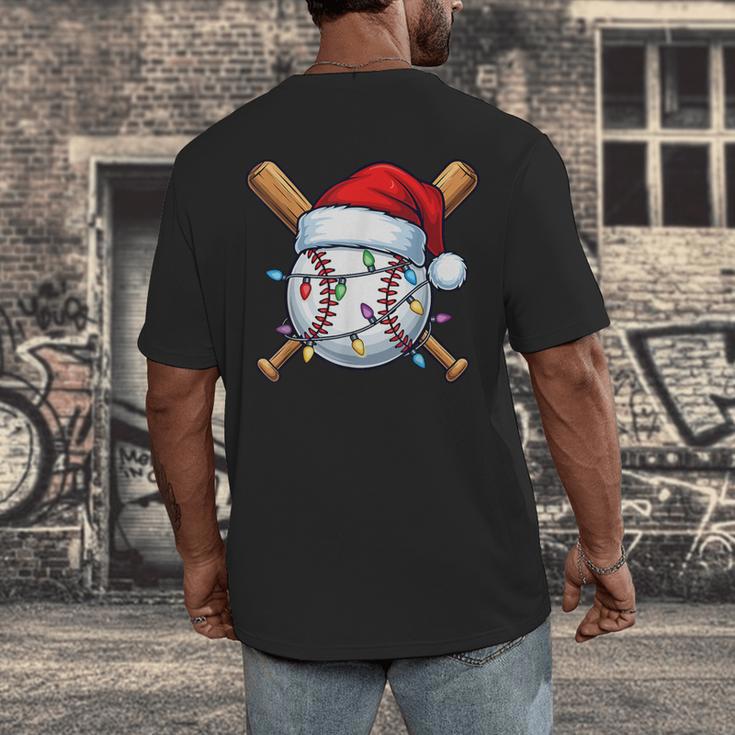 Baseball Christmas Lights Santa Christmas Baseball Player Men's Back Print T-Shirt