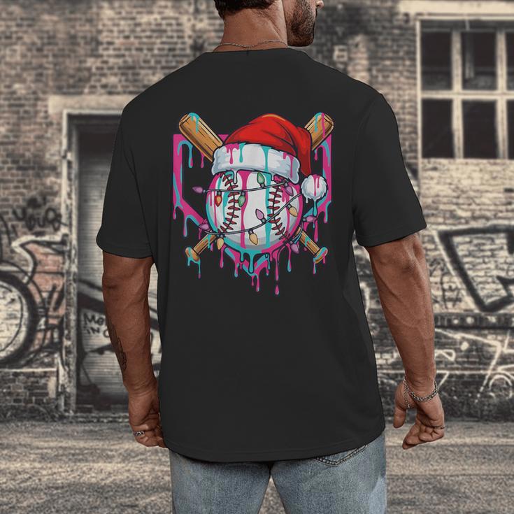 Baseball Christmas Santa Hat Baseball Christmas Drip Men's Back Print T-Shirt Baseball Christmas Santa Hat Baseball Christmas Drip Men's Back Print T-Shirt