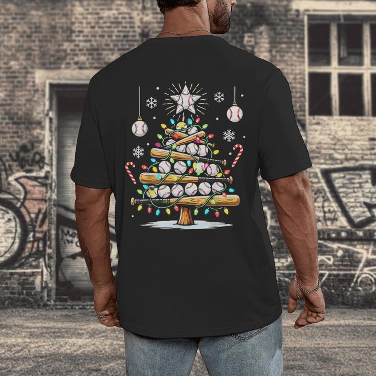 Baseball Christmas Tree Lights Men's Back Print T-Shirt