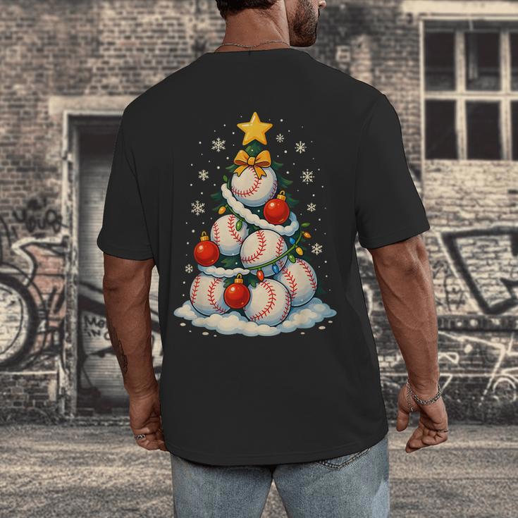 Baseball Christmas Tree Lights Santa Sport Player Lover Xmas Men's Back Print T-Shirt Baseball Christmas Tree Lights Santa Sport Player Lover Xmas Men's Back Print T-Shirt
