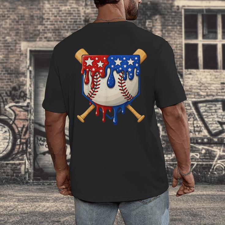 Baseball Drip American Flag Home Plate 4th Of July Patriotic Men's Back Print T-Shirt Baseball Drip American Flag Home Plate 4th Of July Patriotic Men's Back Print T-Shirt