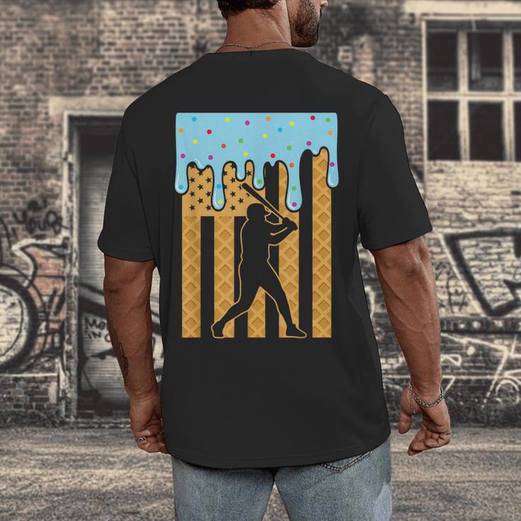 Baseball Drip Dripping Ice Cream Sport Player American Flag Men's Back Print T-Shirt Baseball Drip Dripping Ice Cream Sport Player American Flag Men's Back Print T-Shirt