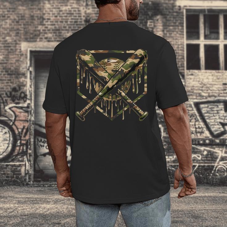 Baseball Drip Ice Cream Camo Home Plate Bats Sports Game Day Men's Back Print T-Shirt Baseball Drip Ice Cream Camo Home Plate Bats Sports Game Day Men's Back Print T-Shirt
