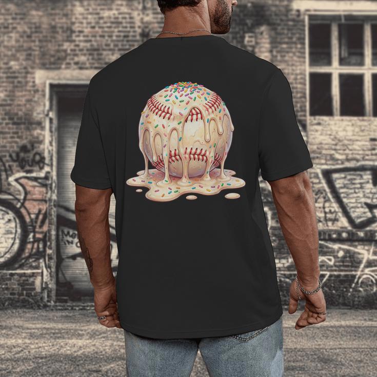 Baseball Drip Ice Cream Melting Illustration Men's Back Print T-Shirt Baseball Drip Ice Cream Melting Illustration Men's Back Print T-Shirt