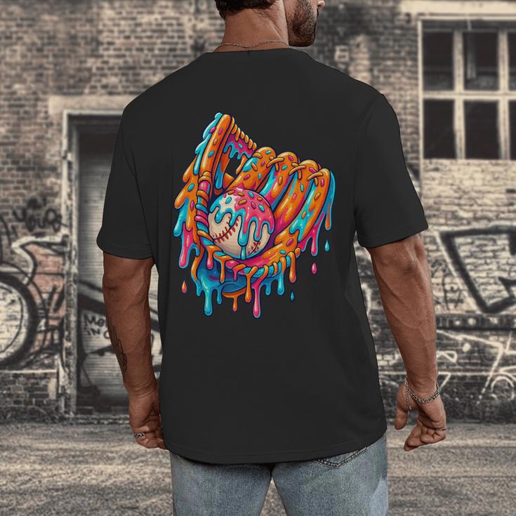 Baseball Drip Ice Cream Sprinkles Baseball Glove For Boys Men's Back Print T-Shirt Baseball Drip Ice Cream Sprinkles Baseball Glove For Boys Men's Back Print T-Shirt
