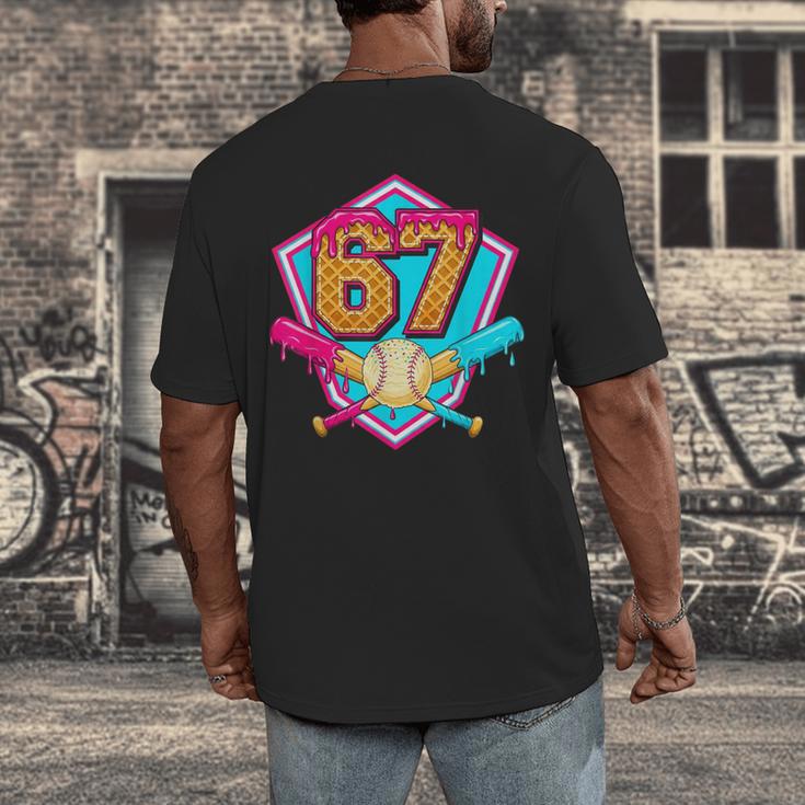 Baseball Drip Jersey Number 67 For Players & 67th Birthday Men's Back Print T-Shirt
