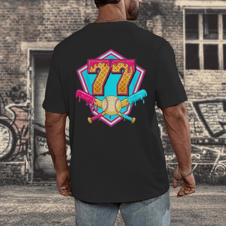 Baseball Drip Jersey Number 77 For Players & 77th Birthday Men's Back Print T-Shirt