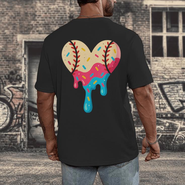 Baseball Drip Melting Ice Cream Baseball Heart Boys Girls Men's Back Print T-Shirt