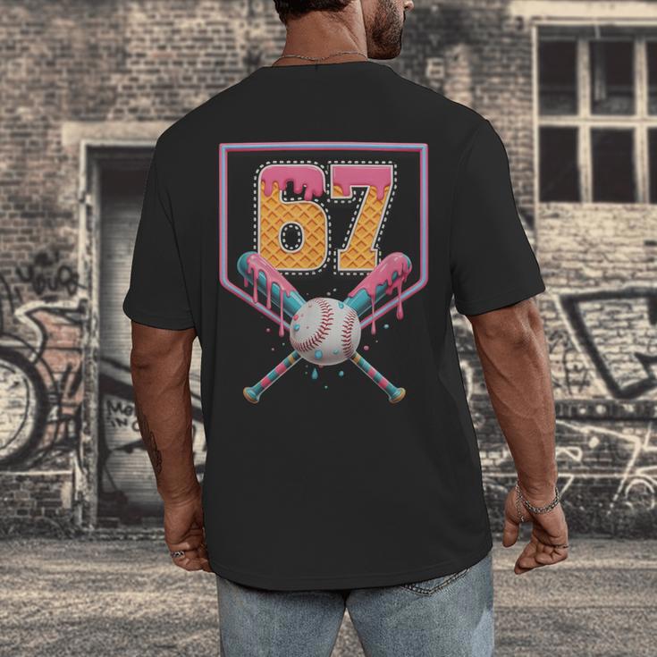 Baseball Drip Number 67 Fun Six Seven 6 7 Meme Men's Back Print T-Shirt Baseball Drip Number 67 Fun Six Seven 6 7 Meme Men's Back Print T-Shirt