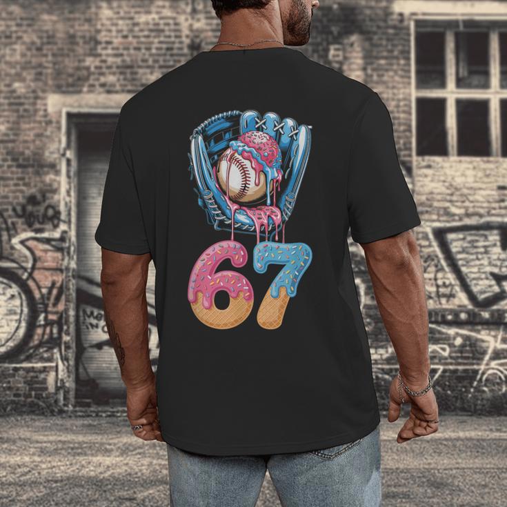 Baseball Drip Number 67 Player 67th Birthday Ice Cream 67 Men's Back Print T-Shirt