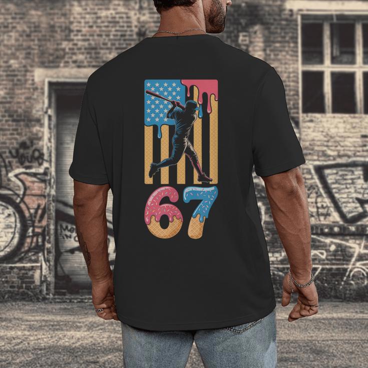 Baseball Drip USA Flag 67 Player 67th Birthday Ice Cream 67 Men's Back Print T-Shirt Baseball Drip USA Flag 67 Player 67th Birthday Ice Cream 67 Men's Back Print T-Shirt