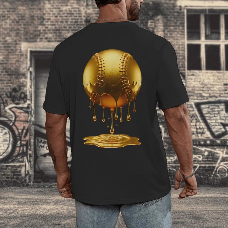 Baseball Dripping Drip Gold Sport Player Coach Baller Men's Back Print T-Shirt