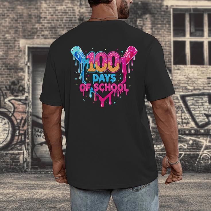 Baseball Ice Cream Drip 100 Days Of School Boys Girls 100th Men's Back Print T-Shirt Baseball Ice Cream Drip 100 Days Of School Boys Girls 100th Men's Back Print T-Shirt