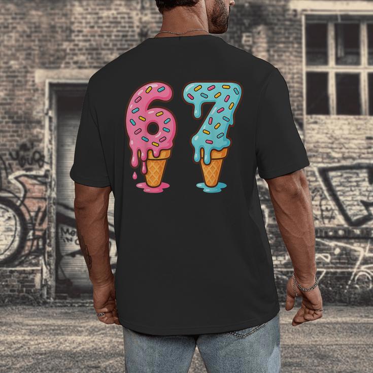 Baseball Ice Cream Drip 6 7 Kids 67 Birthday Men's Back Print T-Shirt