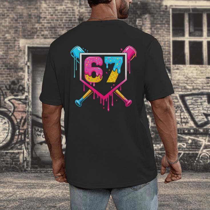 Baseball Ice Cream Drip 67 Meme Six Seven 67th Birthday Men's Back Print T-Shirt Baseball Ice Cream Drip 67 Meme Six Seven 67th Birthday Men's Back Print T-Shirt