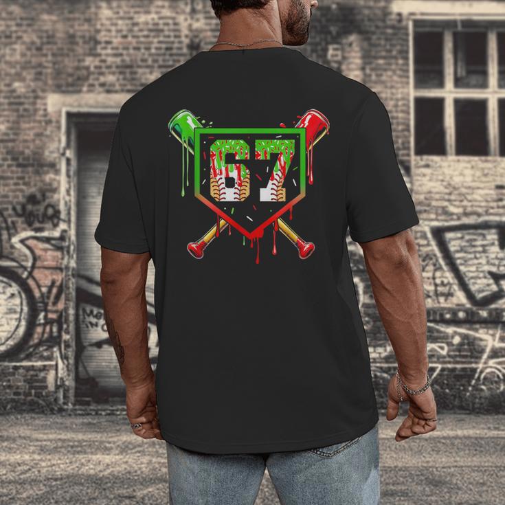 Baseball Ice Cream Drip Number 67 Player 6 7 Christmas Pjs Men's Back Print T-Shirt
