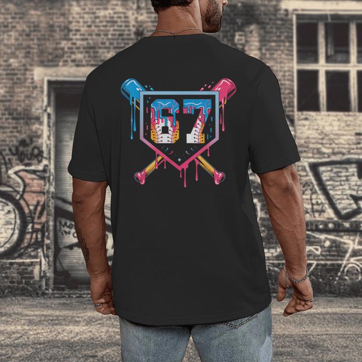 Baseball Ice Cream Drip Number 67 Player 67th Birthday 6 7 Men's Back Print T-Shirt Baseball Ice Cream Drip Number 67 Player 67th Birthday 6 7 Men's Back Print T-Shirt