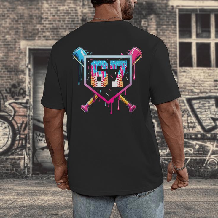Baseball Ice Cream Drip Number 67 Player 67th Birthday Men's Back Print T-Shirt