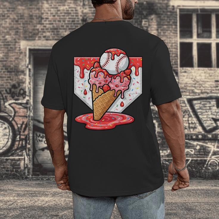 Baseball Ice Cream Drip Baseball Strawberry For Youth Red Men's Back Print T-Shirt