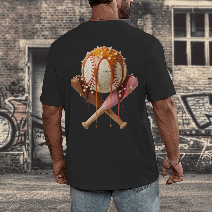 Baseball Ice Cream Drip Style Melting Ice Cream Youth Teen Men's Back Print T-Shirt Baseball Ice Cream Drip Style Melting Ice Cream Youth Teen Men's Back Print T-Shirt