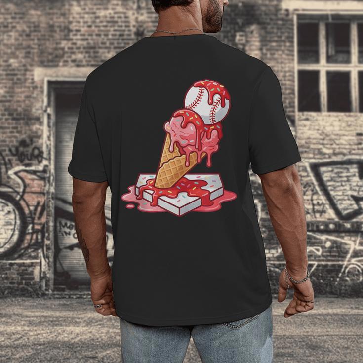 Baseball Ice Cream Drip Youth Strawberry Baseball Red Men's Back Print T-Shirt