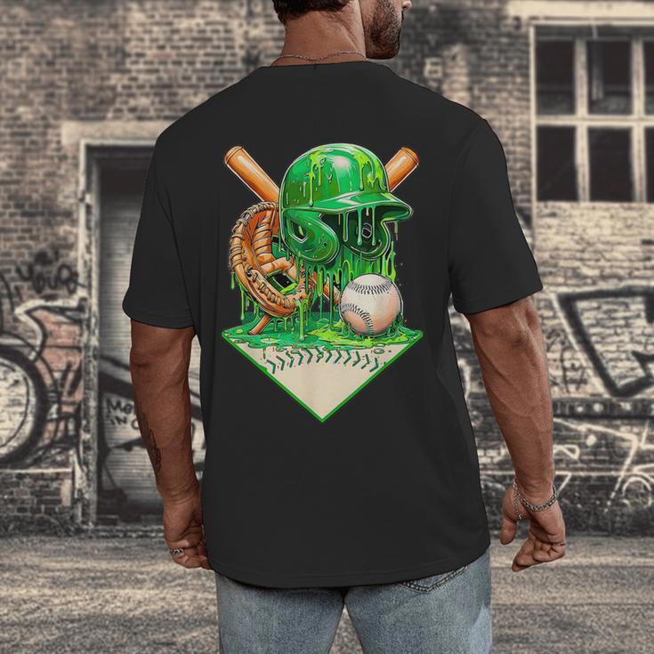 Baseball Life Style Ice Cream Drip Green Men's Back Print T-Shirt