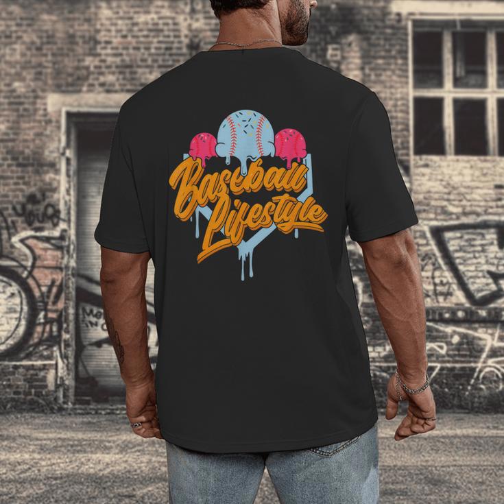 Baseball Lifestyle Home Plate Ice Cream Drip Men Boys Kids Men's Back Print T-Shirt