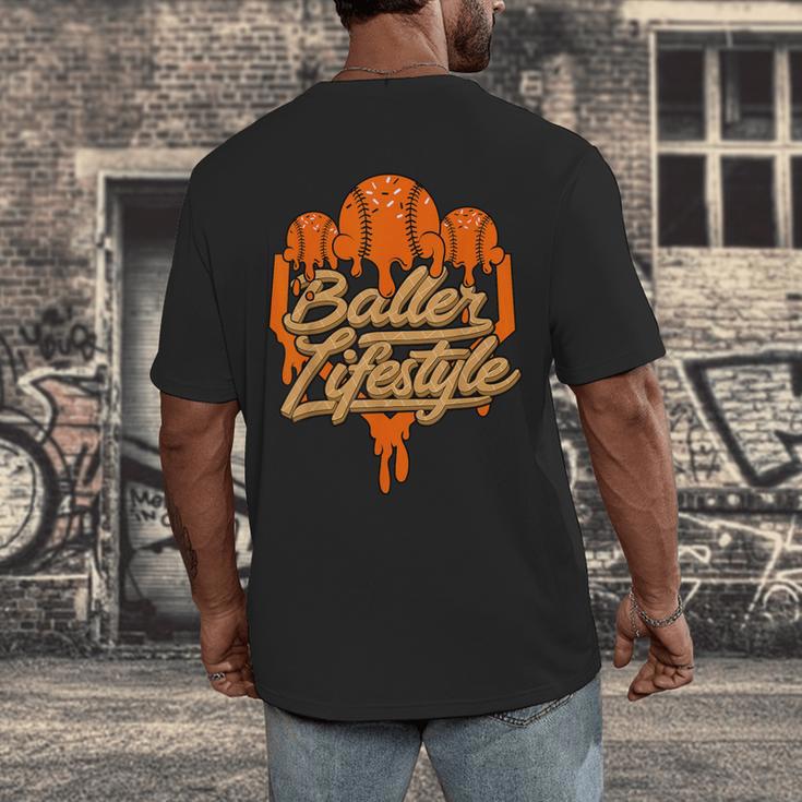 Baseball Lifestyle Home Plate Orange Ice Cream Drip Men Boys Men's Back Print T-Shirt Baseball Lifestyle Home Plate Orange Ice Cream Drip Men Boys Men's Back Print T-Shirt