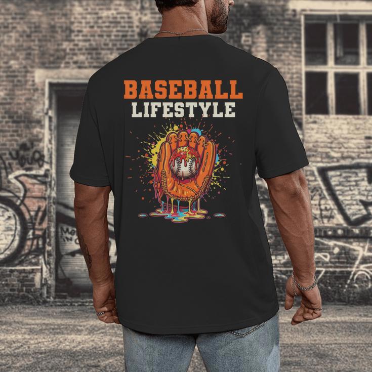 Baseball Lifestyle Ice Cream Drip Baseball Glove Crossed Bat Men's Back Print T-Shirt