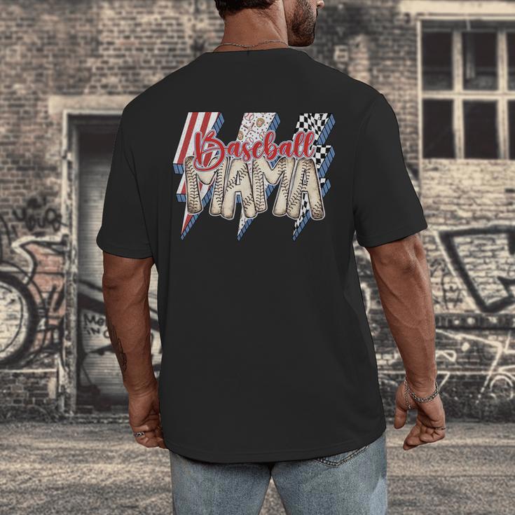 Baseball Mama Lightning Bolt Checkered Varsity Mother's Day Men's Back Print T-Shirt Baseball Mama Lightning Bolt Checkered Varsity Mother's Day Men's Back Print T-Shirt