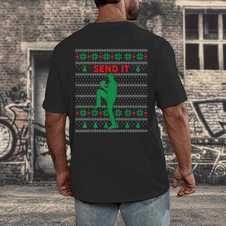 Baseball Player Christmas Pajama Send It Xmas PJs Boys Men's Back Print T-Shirt