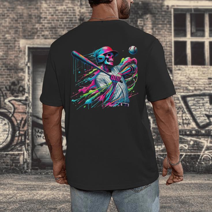 Baseball Skeleton Ice Cream Drip Baseball Boys Youth Men's Back Print T-Shirt
