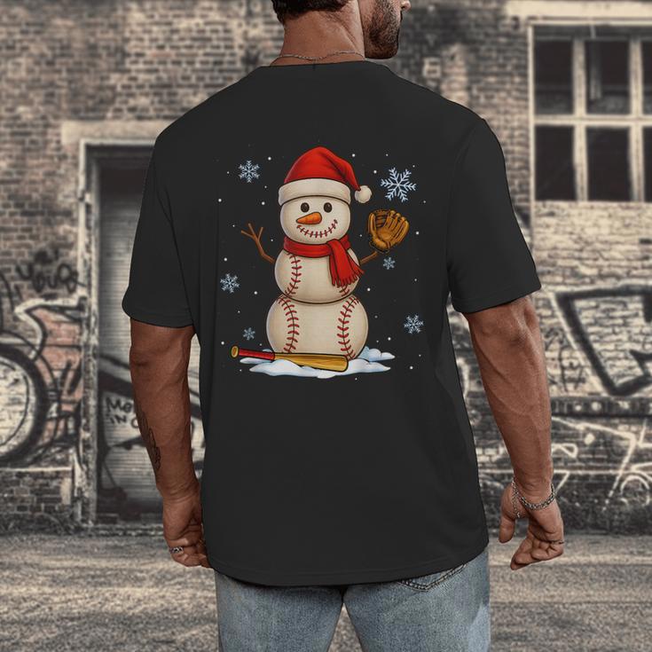 Baseball Snowman Merry Christmas Holiday Sports Xmas Pajamas Men's Back Print T-Shirt