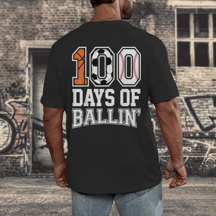 Baseball Soccer Basketball 100 Days Of School Men's Back Print T-Shirt Baseball Soccer Basketball 100 Days Of School Men's Back Print T-Shirt