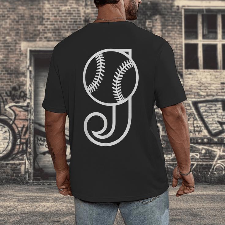 Baseball Sport Player Monogram Cool Initial Letter J Men's Back Print T-Shirt Baseball Sport Player Monogram Cool Initial Letter J Men's Back Print T-Shirt