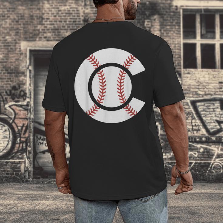 Baseball Sport Player Graphic Monogram Initial Letter C Men's Back Print T-Shirt Baseball Sport Player Graphic Monogram Initial Letter C Men's Back Print T-Shirt