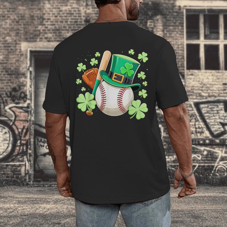 Baseball St Patricks Day Lucky Baseball Player Shamrock Men's Back Print T-Shirt Baseball St Patricks Day Lucky Baseball Player Shamrock Men's Back Print T-Shirt