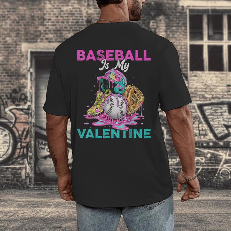 Baseball Is My Valentine Ice Cream Drip Crossed Bats Sport Men's Back Print T-Shirt Baseball Is My Valentine Ice Cream Drip Crossed Bats Sport Men's Back Print T-Shirt