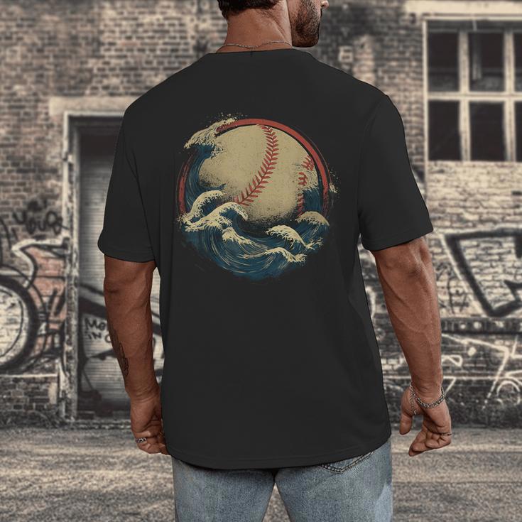 Baseball Waves Ocean Sports Baseball Fans Men's Back Print T-Shirt