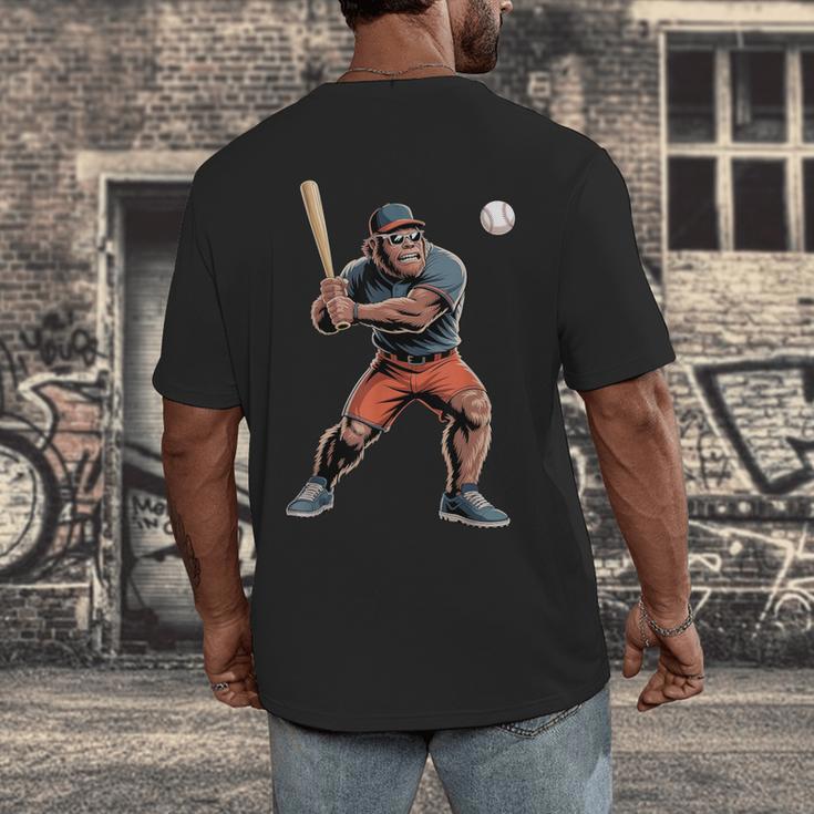 Bigfoot Playing Baseball Boys Kids Men Baseball Player Men's Back Print T-Shirt Bigfoot Playing Baseball Boys Kids Men Baseball Player Men's Back Print T-Shirt