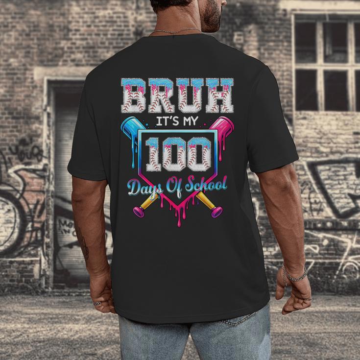 Bruh It's My 100 Days Of School Baseball Ice Cream Drip Boys Men's Back Print T-Shirt