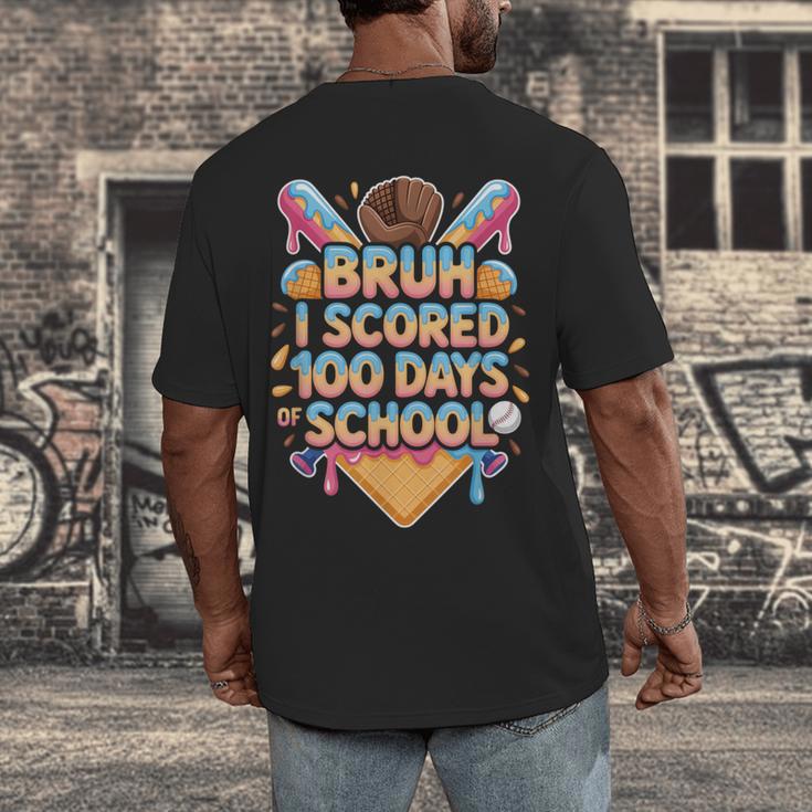 Bruh I Scored 100 Days Of School Baseball Ice Cream Drip Tee Men's Back Print T-Shirt