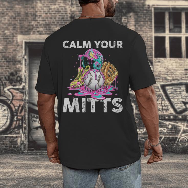 Calm Your Mitts Baseball Ice Cream Drip Crossed Bats Sport Men's Back Print T-Shirt