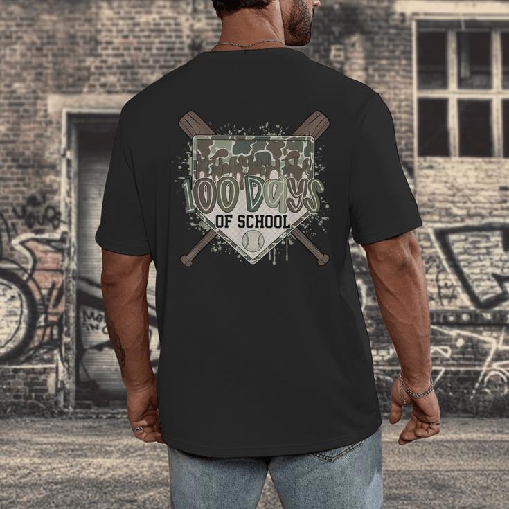 Camo 100 Days Of School Baseball Home Plate Drip Boy Kids Men's Back Print T-Shirt