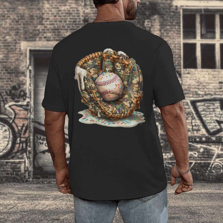Camo Baseball Gloves Lifestyle 101 Apparel Drip Ice Cream Men's Back Print T-Shirt Camo Baseball Gloves Lifestyle 101 Apparel Drip Ice Cream Men's Back Print T-Shirt