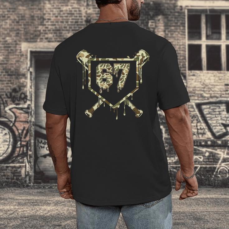 Camo Baseball Ice Cream Drip Number 67 Player 67th Birthday Men's Back Print T-Shirt