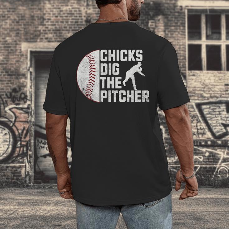 Chicks Dig The Pitcher Baseball Men's Back Print T-Shirt Chicks Dig The Pitcher Baseball Men's Back Print T-Shirt