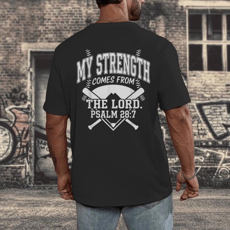 Christian Baseball My Strength Comes From The Lord Baseball Men's Back Print T-Shirt